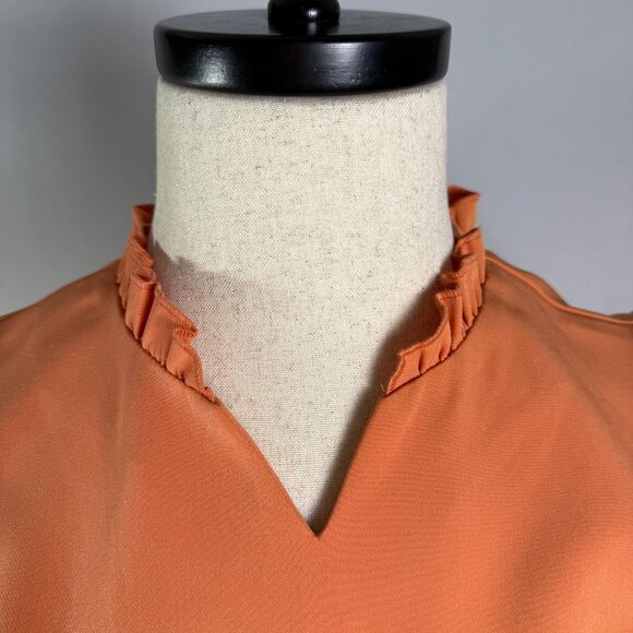 Nanette Lepore Peachy Orange Pencil Dress Tulip Sleeves Ruffle V-Neck Sz 8 2/$50 - Picture 7 of 13